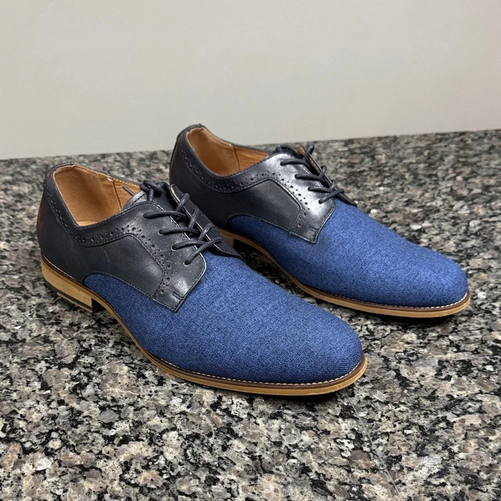 La Milano leather black and blue Everett Men's Oxfords EUC 11